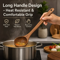 Cuillères en bois pour la cuisine, ensemble d'ustensiles en bois de teck, durables, résistants à la chaleur, ustensiles de cuisine avec poignées ergonomiques