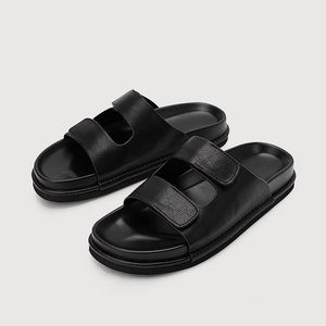 Xinzirain, diseño personalizado, chanclas de cuero genuino con doble hebilla para hombre, cómodas sandalias antideslizantes para exteriores, zapatillas deslizantes - Product Image 3