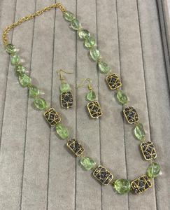 <b>Blue</b> Stone Jadau Beaded Fashion Jewelry Set Elegant Necklace and Earrings Combo Handmade bulk product - Product Image 2