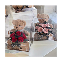 AM-PFE95 Boîte à fleurs en acrylique avec ours en peluche Ammy, décoration d'intérieur, cadeau de fête pour Noël, Halloween, Saint-Valentin
