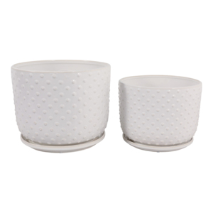 Vasi in gres effetto bolle con sottovaso testurizzato per piante da interno ed esterno, decorazioni da giardino - Product Image 1