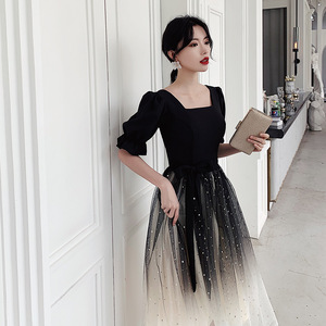 French Style Evening Dress Women Square Neck A Line Organza Tulle Skirt Vintage Party Dress Birthday Banquet Wear - Product Image 1