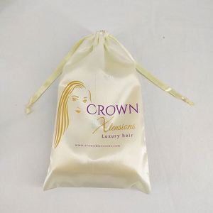 Beige <b>Dust</b> Proof Wig Handbags Storage Drawstring Satin <b>Bags</b> for Hair Bundles - Product Image 2