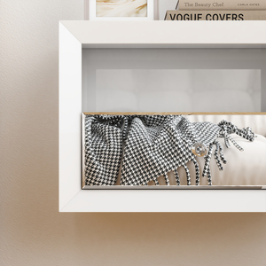 <span class=keywords><strong>Comodino</strong></span> Moderno Sospeso a Doppio Ripiano con Specchio e Cassetto Singolo, Montaggio a Parete - Product Image 3