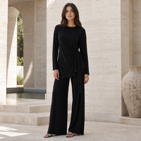 Loriya Abaya Wanita Muslim, Gaun Abaya Wanita Muslim Gaya Dubai, Set Abaya Jersey Lembut dengan Ikat Samping, Tunik, Celana Kaki Lebar, Athleisure