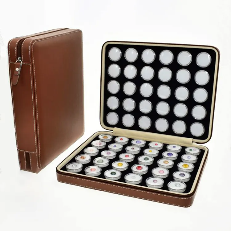 60 pequeño redondo blanco de piedras preciosas mostrar marrón Diamante Suelto anillo caja de plástico de la caja de