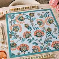 Tapis de Mahjong personnalisé, motif floral carré, avec large bordure turquoise pour les tuiles de Mahjong américain, soirée de jeu