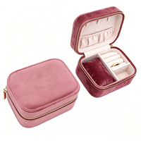 Boîte à bijoux portable en velours avec fermeture éclair, petite boîte de rangement pour bagues, boucles d'oreilles, colliers, plusieurs couleurs disponibles