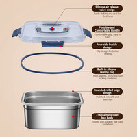 Boîte à bento en acier inoxydable compatible micro-ondes, étanche, carrée, type tiffin, pour école, nouveau-nés, enfants, avec poignée