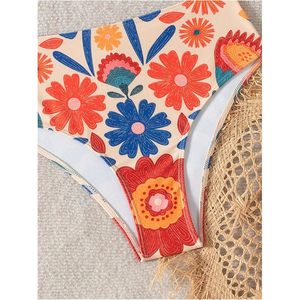 FOXA Women's 2 Piece High Waisted <b>Bikini</b> Set Graphic <b>Bandeau</b> <b>Padded</b> Swimwear Beachwear - Product Image 2