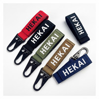 Porte-clés personnalisé HEKAI avec étiquette tissée brodée, sangle tactique, crochet, porte-clés en nylon, cordon