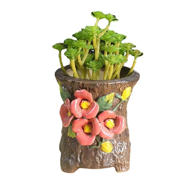 15A89 Ceramic handmade flower pots with succulent flowers and succulent old pile mages' pots