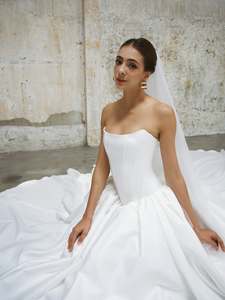 Ruolai WTH237 Boat Neck cetim vestidos de casamento espartilho uma linha sem mangas até o chão vestido de noiva formal para a noiva - Product Image 3