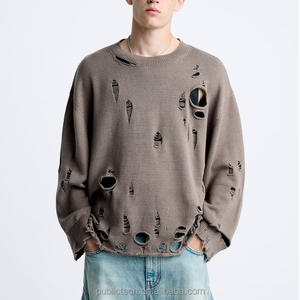 Personnalisé 400 Gsm Oversize Drop Shoulder Hommes Hoodies Déchiré Coton Ras Du Cou Vierge En Détresse Ras Du Cou Sweat - Product Image 1