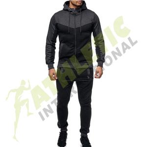 Logo personnalisé noir fermeture éclair jusqu'à hommes survêtement de haute qualité à manches longues pas cher prix bloc couleur mince fitness polaire homme survêtements - Product Image 1