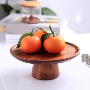 Acacia <strong>Wood</strong> Round Cake Stand Tray Set Decorative <strong>Plate</strong> for Home Table Serving Dried Fruit and Nuts Pack of Wooden Dishes - Product Image 2