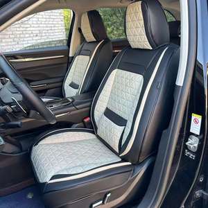 Housses de siège auto universelles en cuir écologique bleu, ensemble complet, durables, sport, luxe, tissu, 90% pour berlines et SUV, 5 places, toutes saisons, couleur café - Product Image 2
