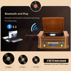 Tourne-disque vinyle vintage tout-en-un avec haut-parleurs, lecteur de <span class=keywords><strong>CD</strong></span>, lecteur de cassettes USB SD, phonographe, best-seller en Europe - Product Image 2