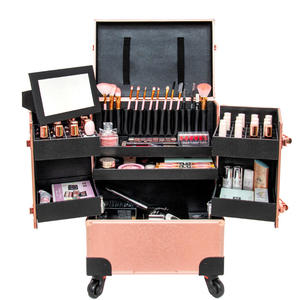 Caja de cosméticos profesional Rose Gold Nail Tattoo Rolling Makeup Case on Wheels <span class=keywords><strong>Maleta</strong></span> multifunción de belleza Trolley - Product Image 3