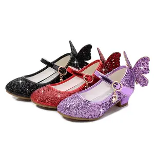 Красивая обувь для девочек на высоком каблуке с кристаллами и бабочками для вечеринки, свадьбы, ежедневная обувь для девочек с блестками, обувь для принцесс на день рождения