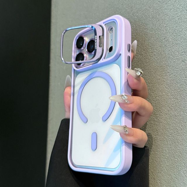 Magnetic Charging Compatible with Apple 17 Phone Case, Transparent Matte iPhone 17 16 15 14 Pro Max Lens Stand Protective Cover