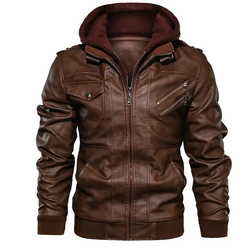 Casual Pu Hooded Autumn Winter Coats Male Warm Vintage Motorcycle Punk Overcoats Red Leather Men