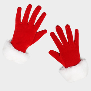 <span class=keywords><strong>Guanti</strong></span> Natalizi in Velluto Rosso con Polsino in Pelliccia Bianca per Donna e Ragazza, Accessori per Costumi di Natale - Product Image 2