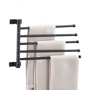 Toallero de Baño Moderno Negro de 5 Brazos, Soporte Organizador de Toallas, Barras Giratorias de Aluminio Montadas en la Pared con Gancho - Product Image 1