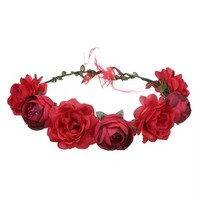 Serre-tête ajustable en tissu pour femme, style bohème, avec fleurs artificielles, couronne de mariage, serre-tête rose pour mariée