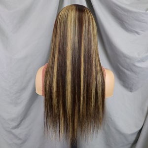 Perruques en cheveux humains à 200 % de densité, 20-30 pouces # Perruques Lace Front P4/27 Highlight Bone Straight avec dentelle transparente 13x4, perruque de cheveux raides - Product Image 5