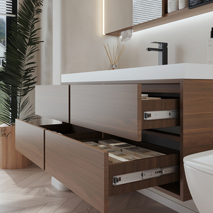 Meuble-lavabo de salle de bain <span class=keywords><strong>Anran</strong></span>, nouveau style moderne du milieu du siècle, en bois de noyer, avec un lavabo intégré en dalle de roche cintrée à chaud, à fixer au mur - Product Image 5
