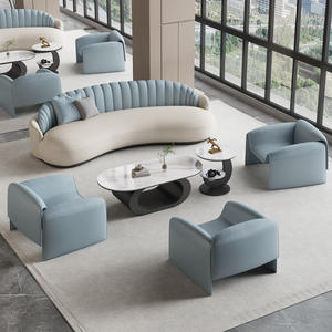 Canapé de bureau modulaire moderne en cuir avec éponge haute densité – Ensemble de mobilier de salon commercial confortable - Product Image 5