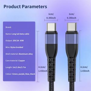 Super Fast 60w 3m Long Nylon Braided Custom Mobile Phone Usb <b>C</b> to Usb <b>C</b> <b>Charging</b> Data Line for Huawei/Xiaomi/IP Phones <b>Cable</b> - Product Image 3