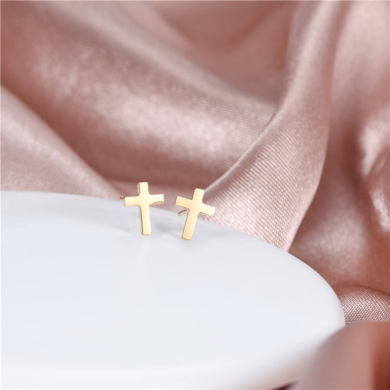 Minimalist Design Geometric Cross Earring Stainless Steel Gold