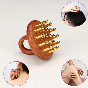 Manche en bois cuivre corps <span class=keywords><strong>masseur</strong></span> méridien entier brosse de Massage tête méridiens jambes maigres et ventre cuir chevelu outil de Relaxation - Product Image 2