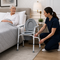 Chaise de toilette médicale pliable compacte avec cadre thermolaqué, accoudoirs rabattables et frein autobloquant, capacité 90 kg