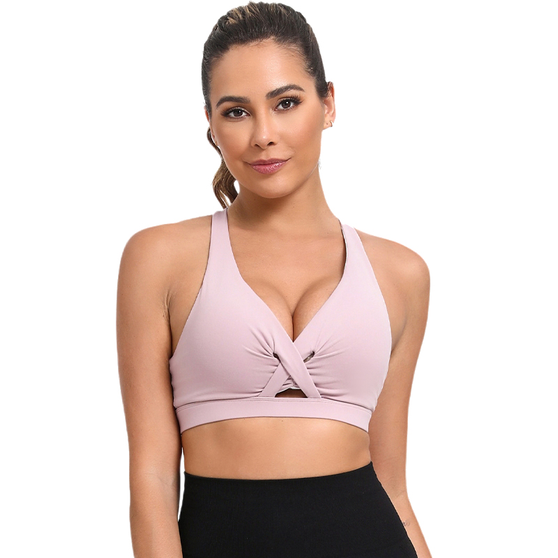 Seamless Sports Bra for Women - Supportive V-Neck Workout Bra with Flattering Cross Back for Gym, Yoga & Running