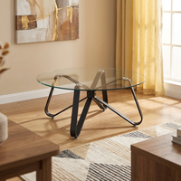 Table basse moderne ronde en verre avec pieds en métal pour petits salons, décoration intérieure avec meubles de style panneau de bois