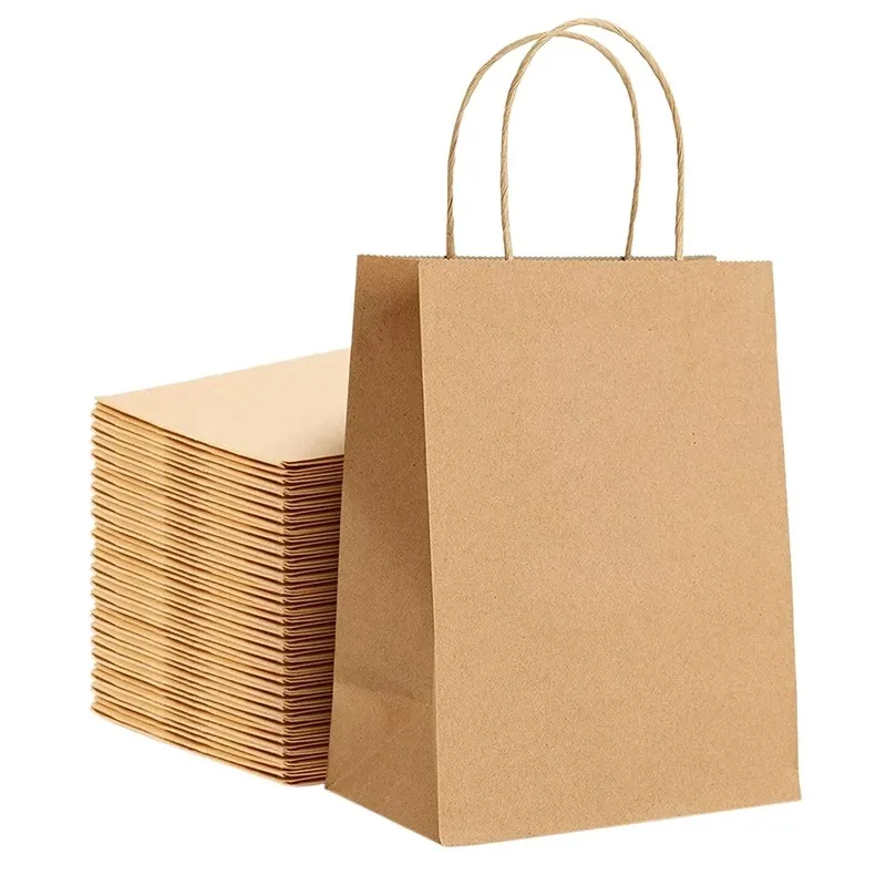 Sacs en papier Kraft à personnaliser pour vêtements, pochettes pour cadeaux, emballage avec poignées, faciles à monter soi-même, pièces