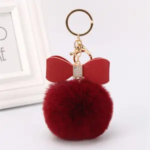 2023 custom bow Cute Keychain faux Rabbit Fur Ball Key Chain Fur Pompoms for Car Bag Key Ring Key Chain