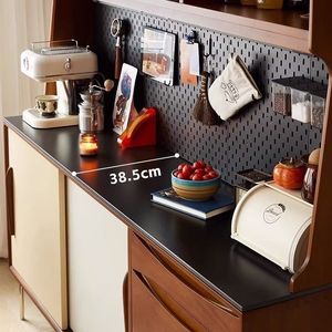 Gabinete alto retro de madera maciza simple, estilo nórdico, para sala de estar, con estantes y puertas, para uso doméstico. - Product Image 3