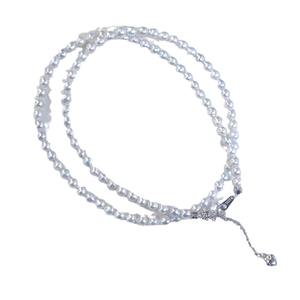 Collier en perles d'eau douce Akoya Zhuji 3-4 mm, micro-balok, brillant, boucle en argent pur S925 avec fonction de relaxation - Product Image 5