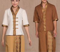 Ensemble de blouses de travail unisexes pour spa thaïlandais, salon de beauté, hôtel, pour femmes et hommes, en polyester, haut de massage, chemise, veste