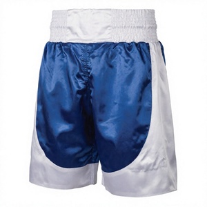 Blue <b>White</b> Satin Boxing <b>Shorts</b> <b>Men</b> Drawstring Fight Training Trunks Breathable Lightweight Custom Fit - Product Image 3