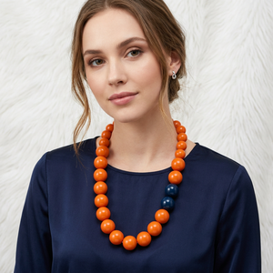 Resin Beaded Necklace Orange Round Statement Jewelry Fashion Accessory - Product Image 1