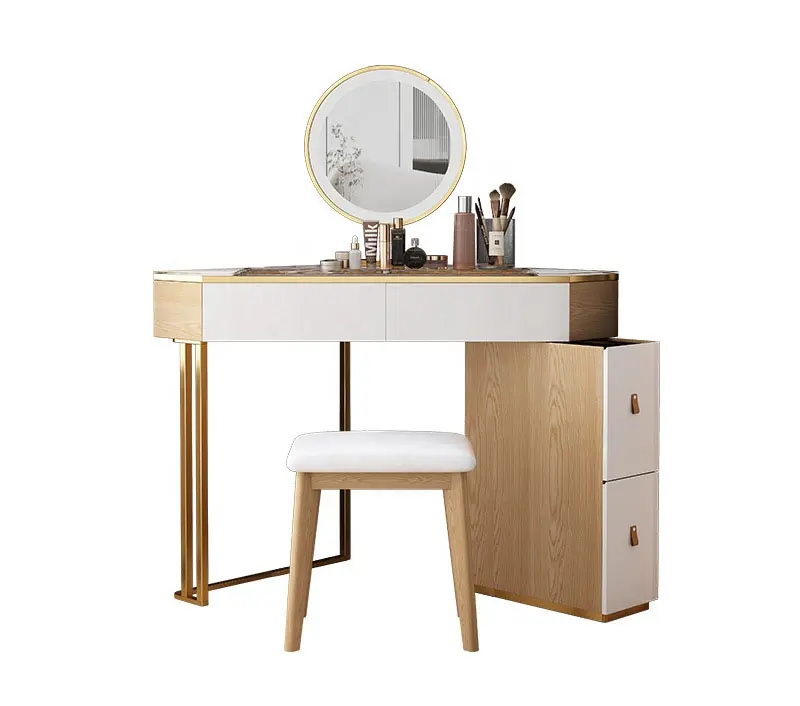 Dressing table Modern simple household storage in one small unit makeup table log style corner dressing table with makeup mirror