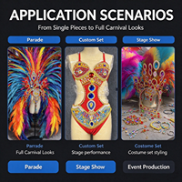 Costume de performance de carnaval 2027, grande taille, avec ailes en plumes et cristaux personnalisés, style Caraïbes, pour le lundi de carnaval