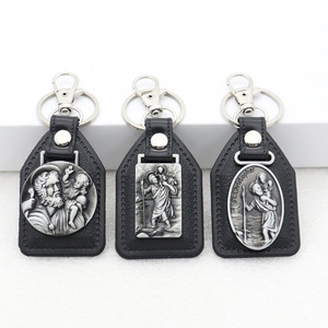 Llavero de Metal DE LA Virgen María, llavero católico, regalo religioso de cuero PU, llavero de San Cristóbal Benito Jesús - Product Image 2