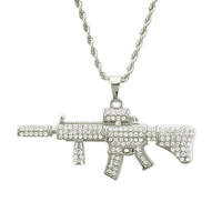 CJH Hip Hop Creative Accessoires Hommes Diamant clouté AK47 Mitraillette En Forme De Pendentif Collier Pendentif