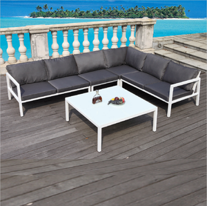 Canapé de jardin moderne italien pour terrasse, fauteuil de loisirs et table basse, mobilier d'extérieur en aluminium pour hôtel et villa - Product Image 4